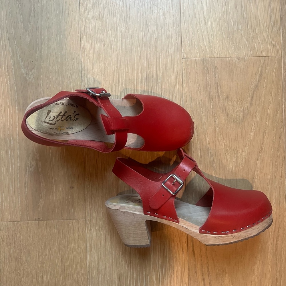 Lotta From Stockholm Red Leather Clog Heels